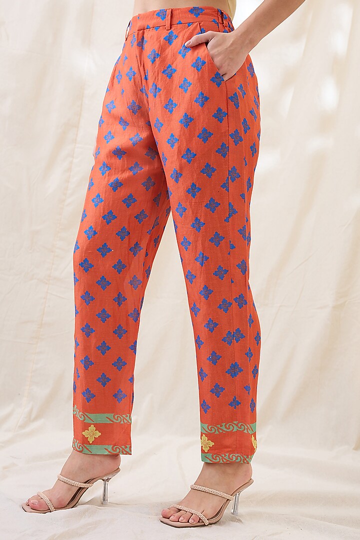 Orange Linen Printed & Embellished Co-Ord Set by Soup by Sougat Paul at Pernia's Pop Up Shop