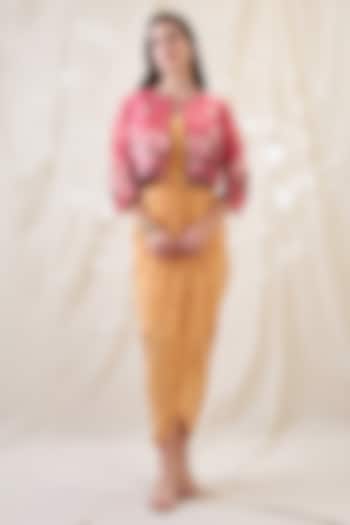 Yellow Crepe Printed Vacation Dress With Jacket by Soup by Sougat Paul at Pernia's Pop Up Shop