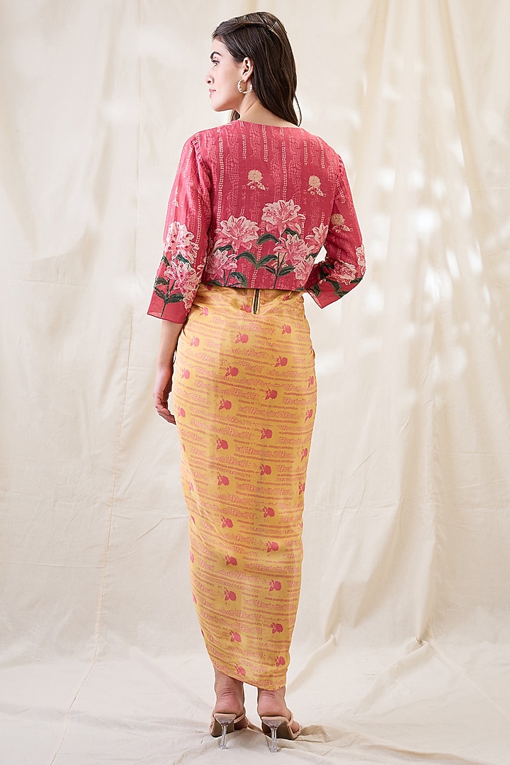 Yellow Crepe Printed Vacation Dress With Jacket by Soup by Sougat Paul at Pernia's Pop Up Shop