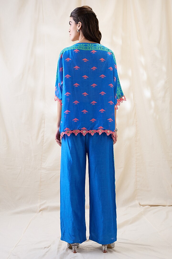 Blue Linen Embellished Co-Ord Set by Soup by Sougat Paul at Pernia's Pop Up Shop