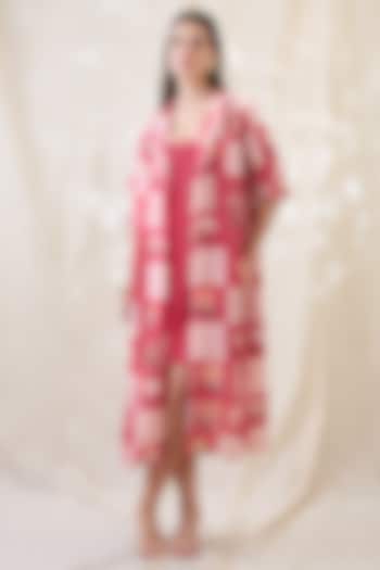 Pink Cotton Net Embellished Jacket Vacation Dress by Soup by Sougat Paul at Pernia's Pop Up Shop