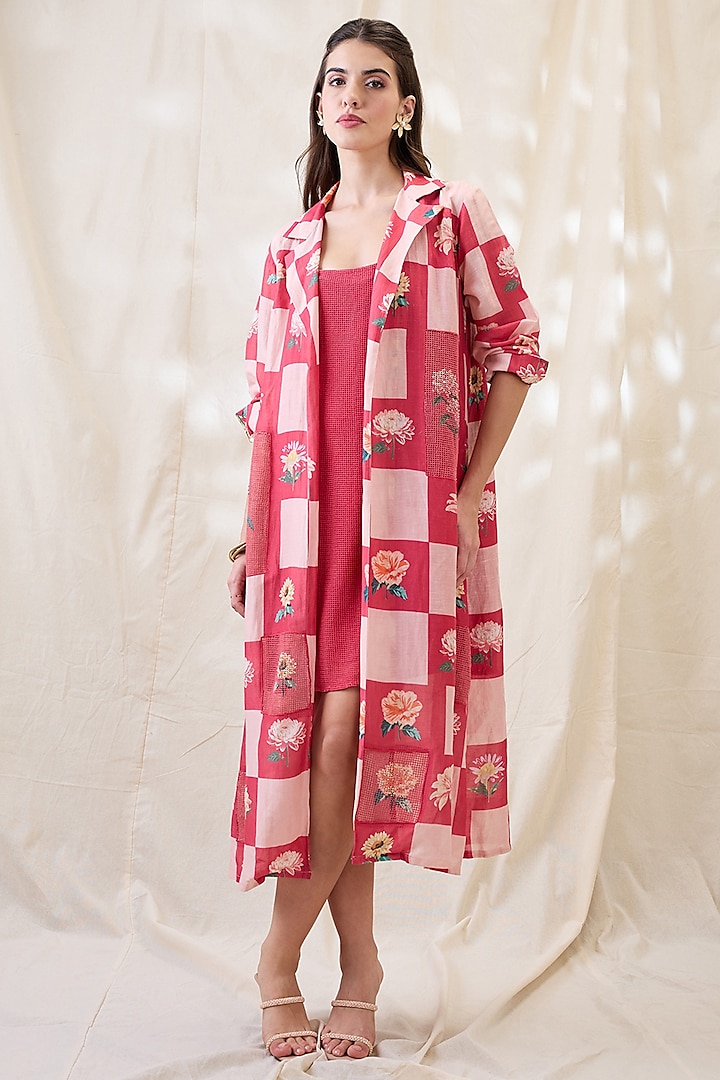 Pink Cotton Net Embellished Jacket Vacation Dress by Soup by Sougat Paul at Pernia's Pop Up Shop