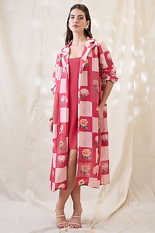 Pink Cotton Net Embellished Jacket Dress by Soup by Sougat Paul