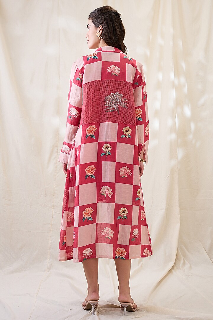 Pink Cotton Net Embellished Jacket Vacation Dress by Soup by Sougat Paul at Pernia's Pop Up Shop