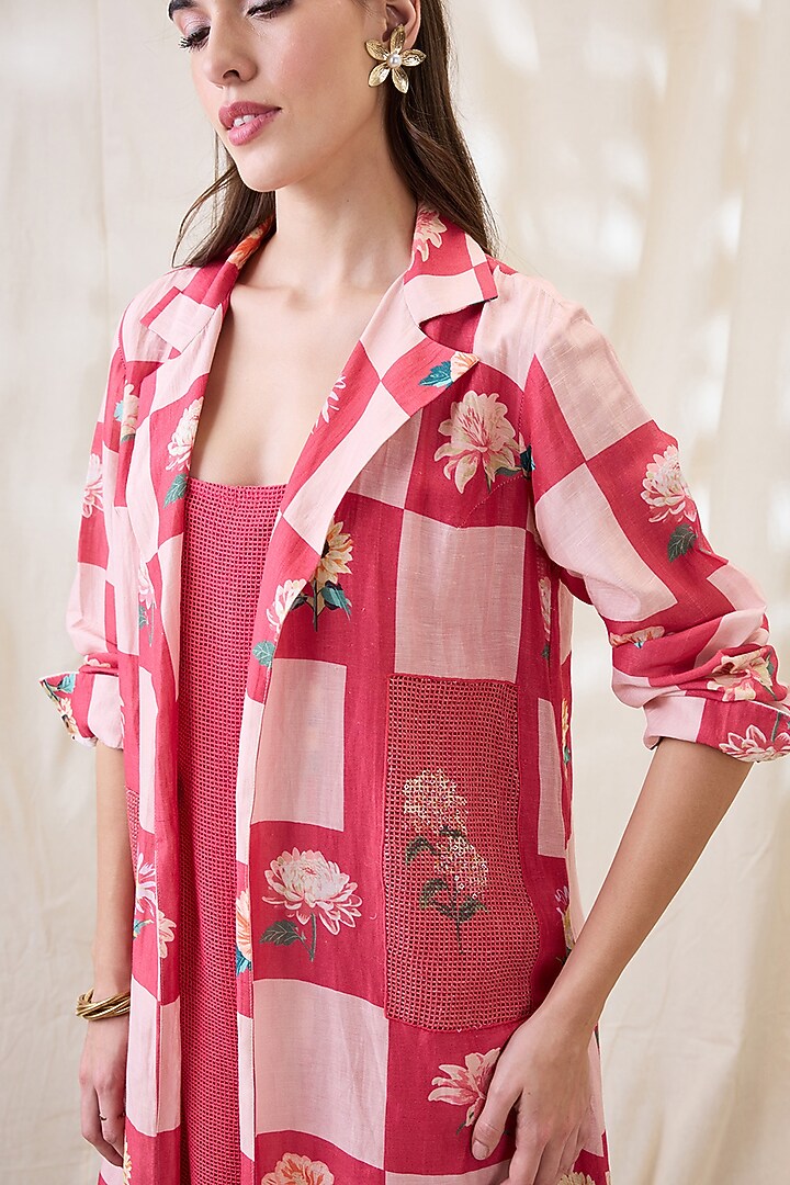 Pink Cotton Net Embellished Jacket Vacation Dress by Soup by Sougat Paul at Pernia's Pop Up Shop