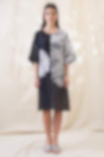 Black & Grey Linen Embroidered Color-Block Summer Dress by Soup by Sougat Paul at Pernia's Pop Up Shop