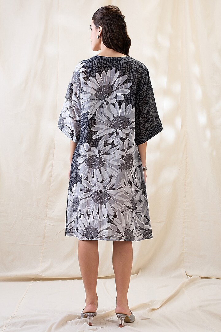 Black & Grey Linen Embroidered Color-Block Summer Dress by Soup by Sougat Paul at Pernia's Pop Up Shop