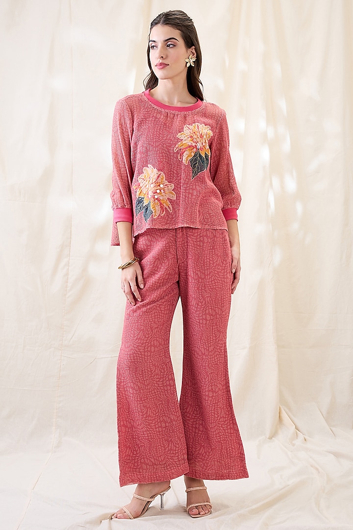 Pink Cotton Net Applique Work Co-Ord Set by Soup by Sougat Paul at Pernia's Pop Up Shop