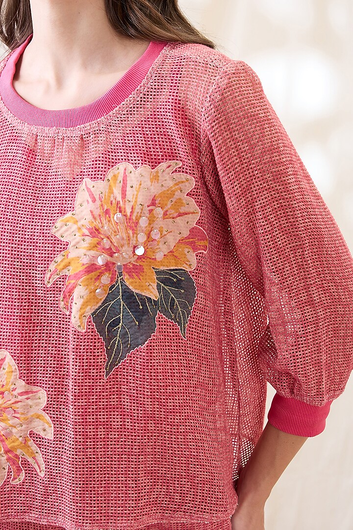 Pink Cotton Net Applique Work Co-Ord Set by Soup by Sougat Paul at Pernia's Pop Up Shop