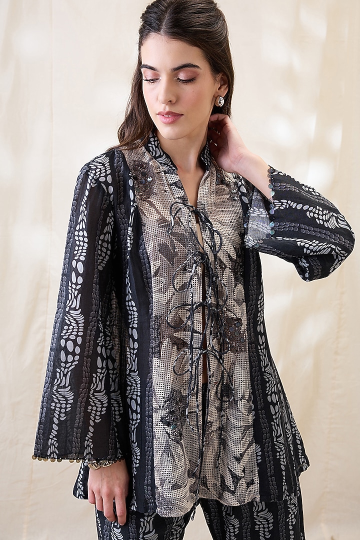 Black Linen Embellished Co-Ord Set by Soup by Sougat Paul at Pernia's Pop Up Shop