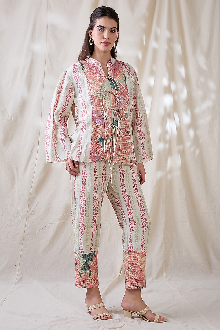 White Linen Embellished Co-Ord Set by Soup by Sougat Paul at Pernia's Pop Up Shop