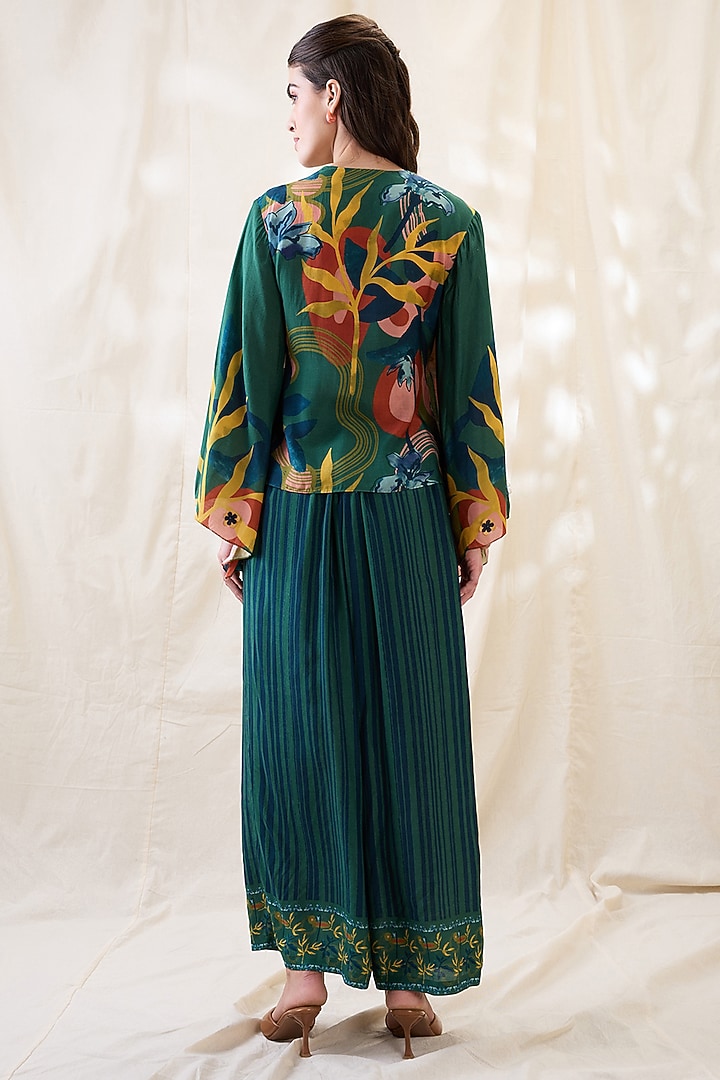 Green Chanderi Floral Embellished Co-Ord Set by Soup by Sougat Paul at Pernia's Pop Up Shop