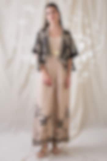 Beige Cotton Silk Printed Jumpsuit With Jacket by Soup by Sougat Paul at Pernia's Pop Up Shop