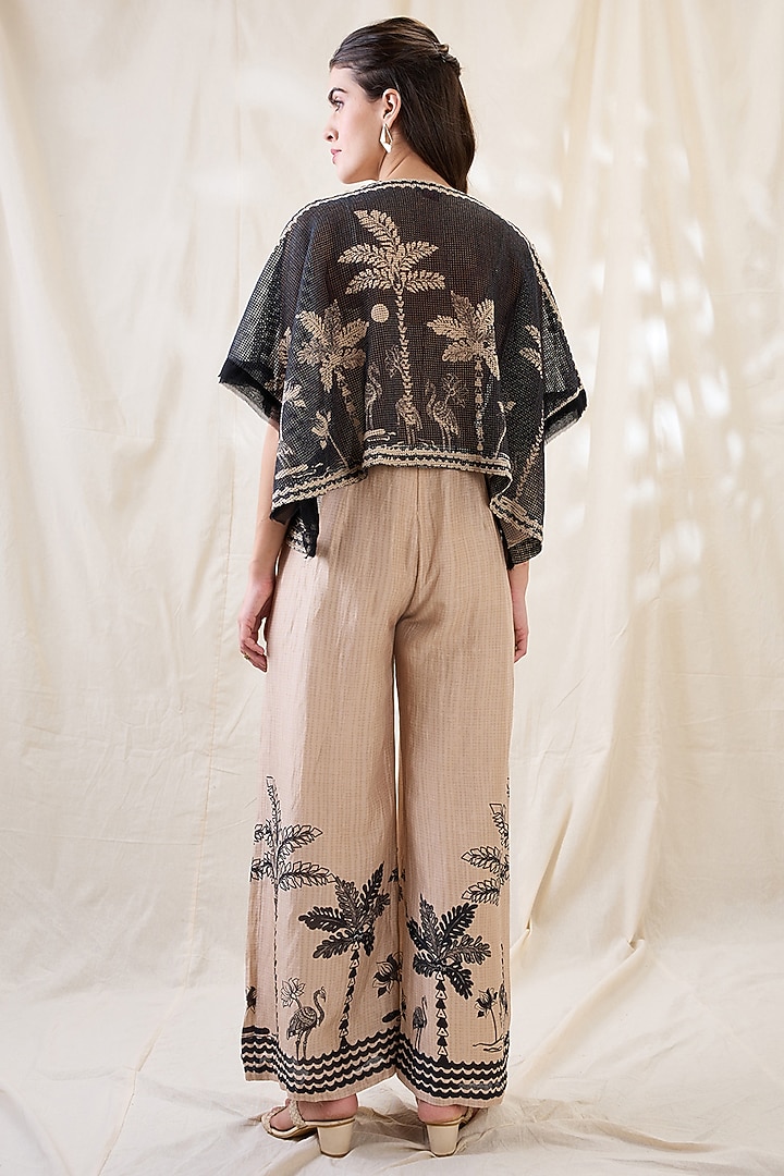Beige Cotton Silk Printed Jumpsuit With Jacket by Soup by Sougat Paul at Pernia's Pop Up Shop
