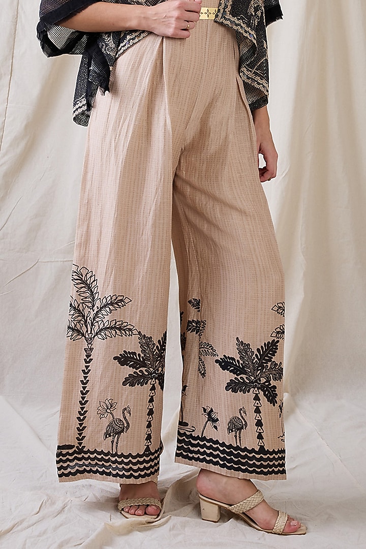 Beige Cotton Silk Printed Jumpsuit With Jacket by Soup by Sougat Paul at Pernia's Pop Up Shop