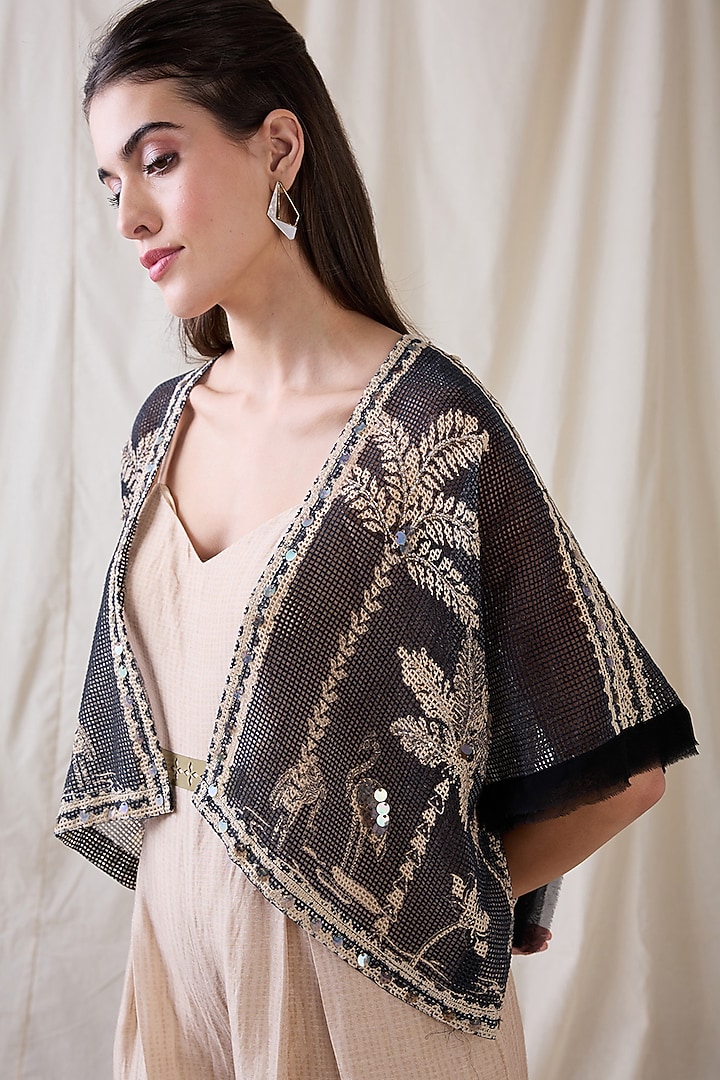 Beige Cotton Silk Printed Jumpsuit With Jacket by Soup by Sougat Paul at Pernia's Pop Up Shop