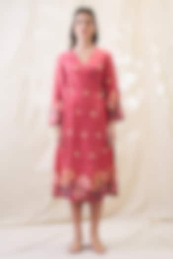Pink Linen Printed Overlapped Summer Dress by Soup by Sougat Paul at Pernia's Pop Up Shop
