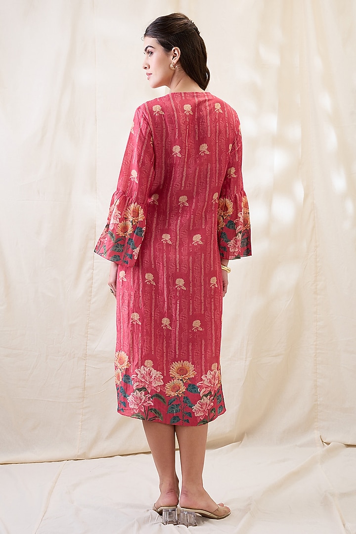Pink Linen Printed Overlapped Summer Dress by Soup by Sougat Paul at Pernia's Pop Up Shop