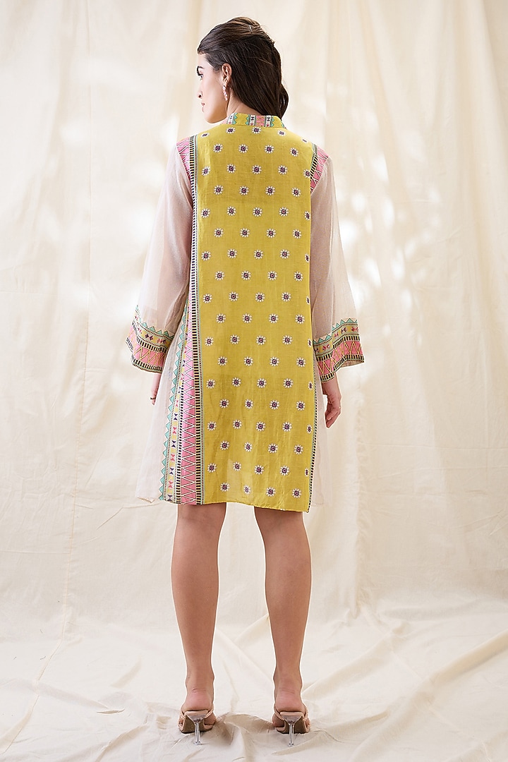 Yellow Linen Embellished A-line Vacation Dress by Soup by Sougat Paul at Pernia's Pop Up Shop