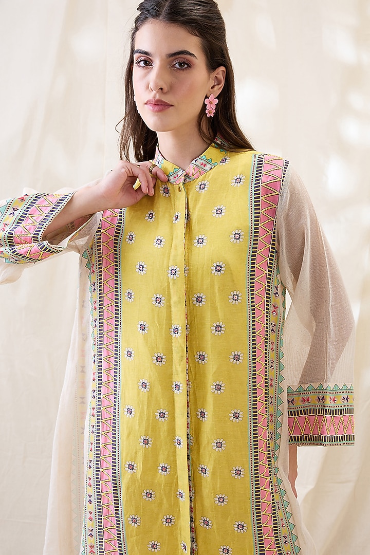 Yellow Linen Embellished A-line Vacation Dress by Soup by Sougat Paul at Pernia's Pop Up Shop