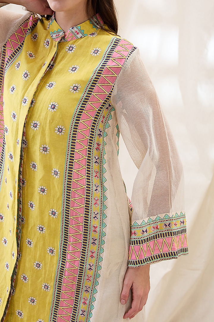 Yellow Linen Embellished A-line Vacation Dress by Soup by Sougat Paul at Pernia's Pop Up Shop
