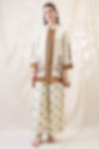 Beige Linen Embroidered Tunic Set by Soup by Sougat Paul at Pernia's Pop Up Shop