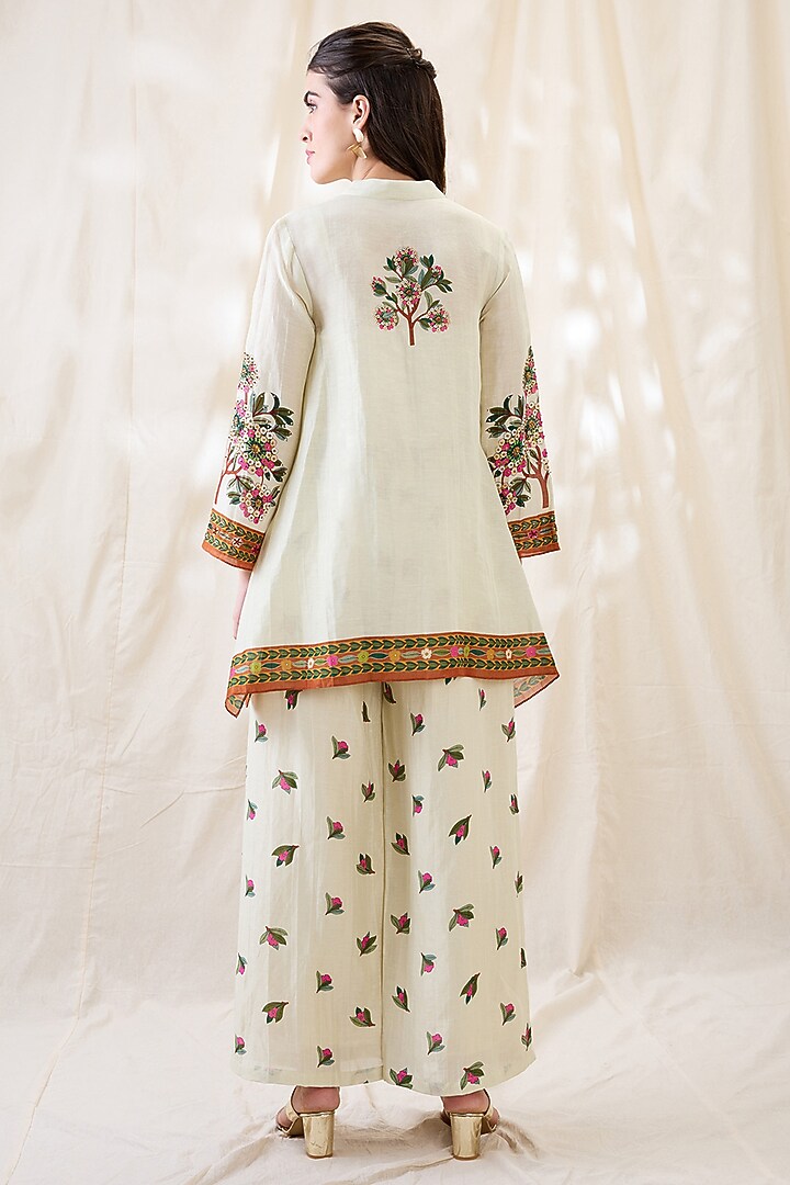Beige Linen Embroidered Tunic Set by Soup by Sougat Paul at Pernia's Pop Up Shop