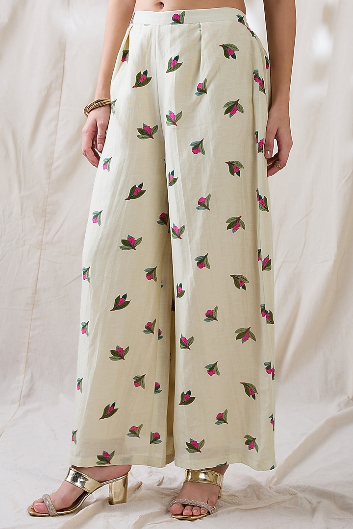 Beige Linen Embroidered Tunic Set by Soup by Sougat Paul at Pernia's Pop Up Shop