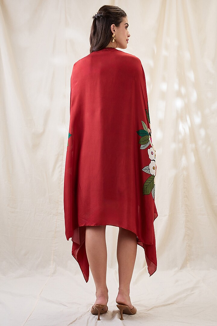 Red Linen Printed Jacket Summer Dress by Soup by Sougat Paul at Pernia's Pop Up Shop