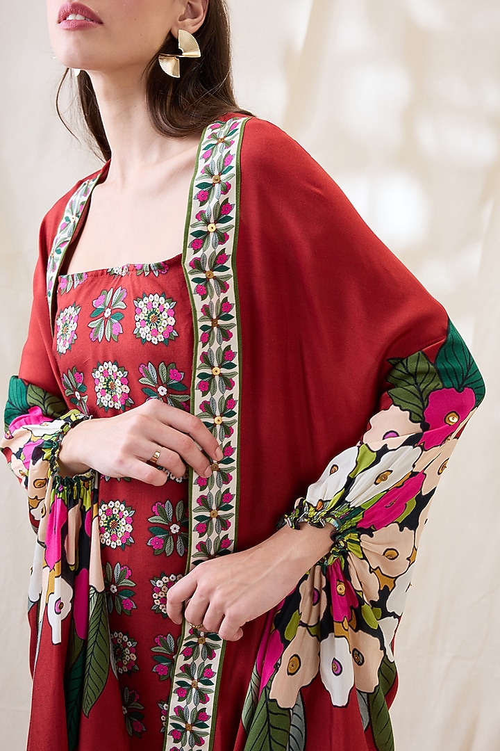 Red Linen Printed Jacket Summer Dress by Soup by Sougat Paul at Pernia's Pop Up Shop