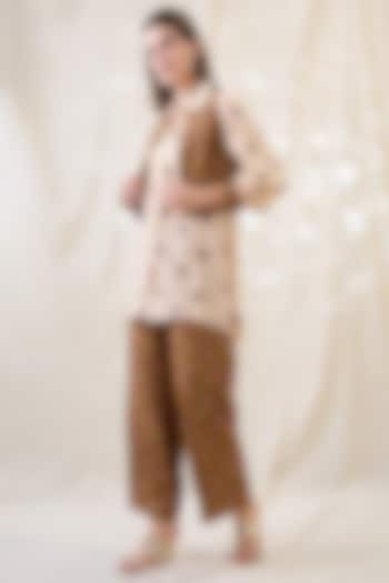 Beige Cotton Silk Embroidered Jacket Kurta Set by Soup by Sougat Paul at Pernia's Pop Up Shop