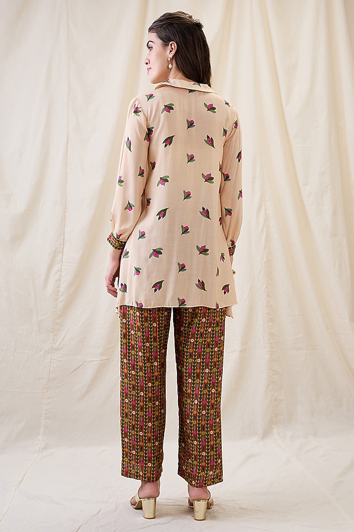 Beige Cotton Silk Embroidered Jacket Kurta Set by Soup by Sougat Paul at Pernia's Pop Up Shop