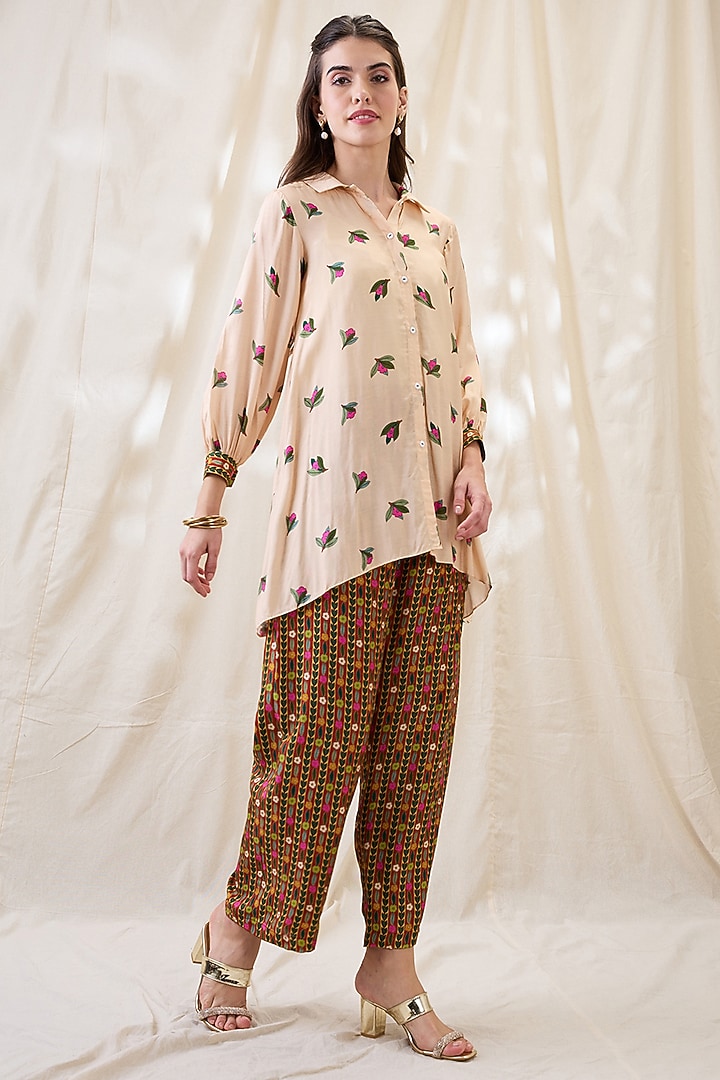 Beige Cotton Silk Embroidered Jacket Kurta Set by Soup by Sougat Paul at Pernia's Pop Up Shop