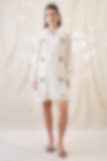 White Linen Embellished A-line Summer Dress by Soup by Sougat Paul at Pernia's Pop Up Shop