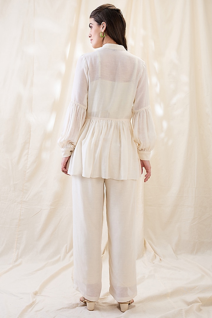 White Linen Applique Work Co-Ord Set by Soup by Sougat Paul at Pernia's Pop Up Shop