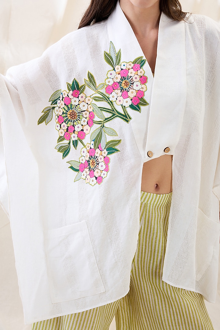 White Linen Applique Work Co-Ord Set by Soup by Sougat Paul at Pernia's Pop Up Shop
