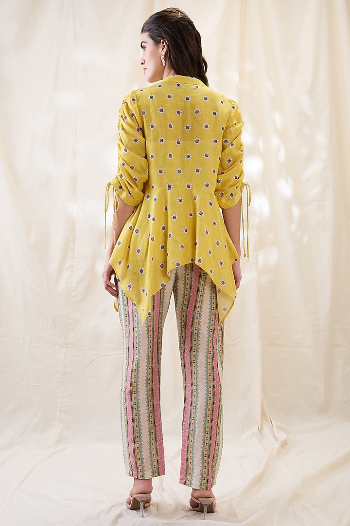 Yellow Linen Embellished Co-Ord Set by Soup by Sougat Paul at Pernia's Pop Up Shop