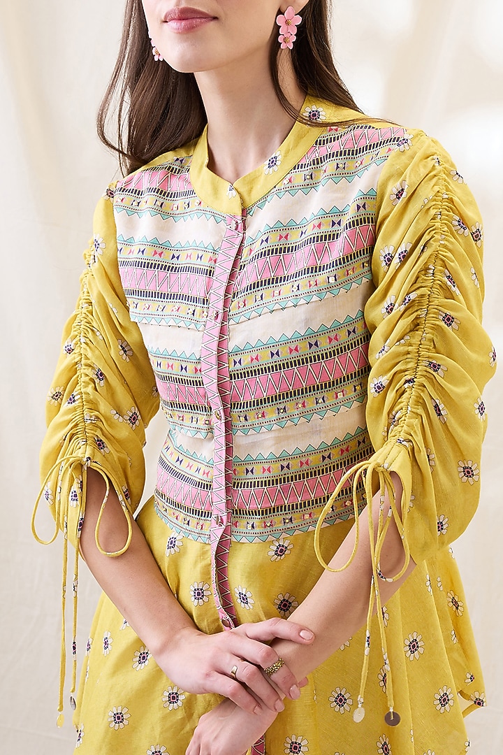 Yellow Linen Embellished Co-Ord Set by Soup by Sougat Paul at Pernia's Pop Up Shop