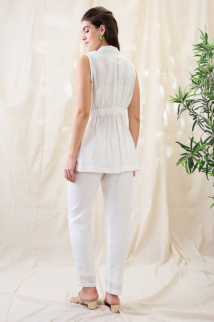 White Linen Applique Work Co-Ord Set by Soup by Sougat Paul at Pernia's Pop Up Shop
