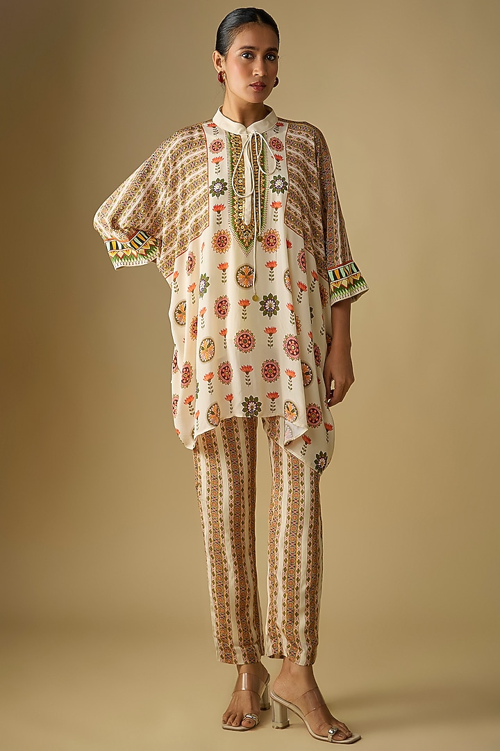 Beige & Black Crepe Embellished Co-Ord Set by Soup by Sougat Paul at Pernia's Pop Up Shop