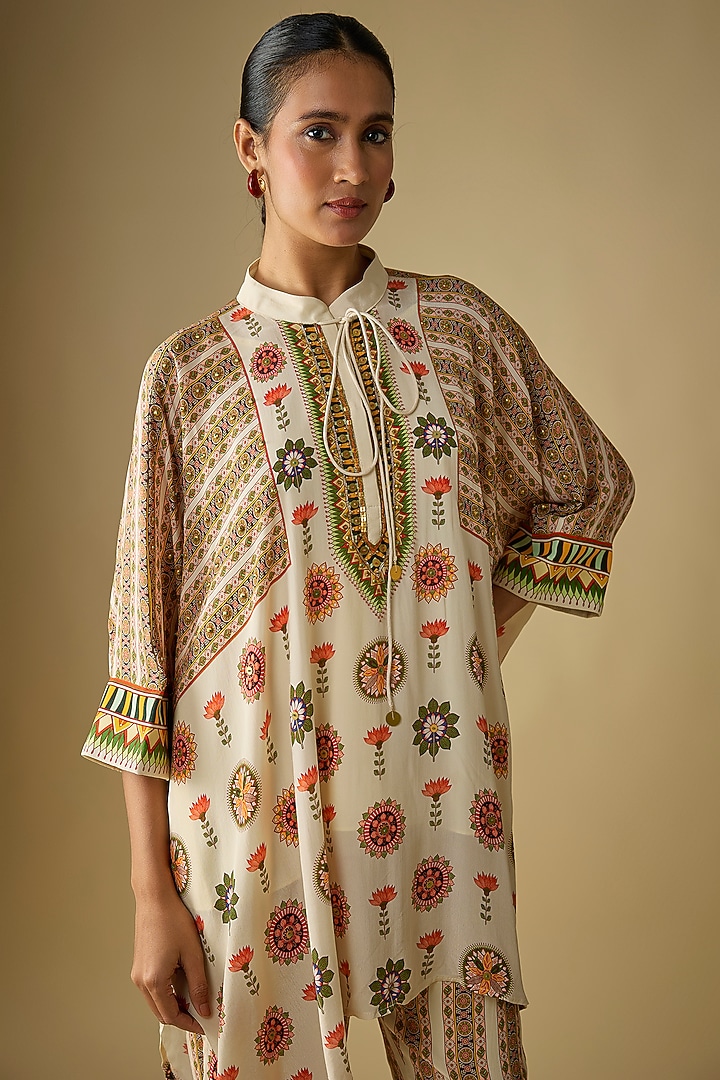 Beige & Black Crepe Embellished Co-Ord Set by Soup by Sougat Paul at Pernia's Pop Up Shop