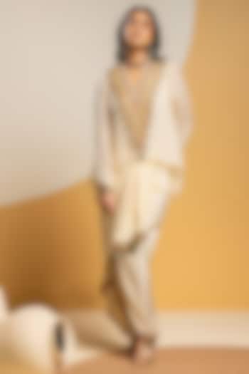 Off-White Crepe Printed Draped Skirt Set by Soup by Sougat Paul at Pernia's Pop Up Shop