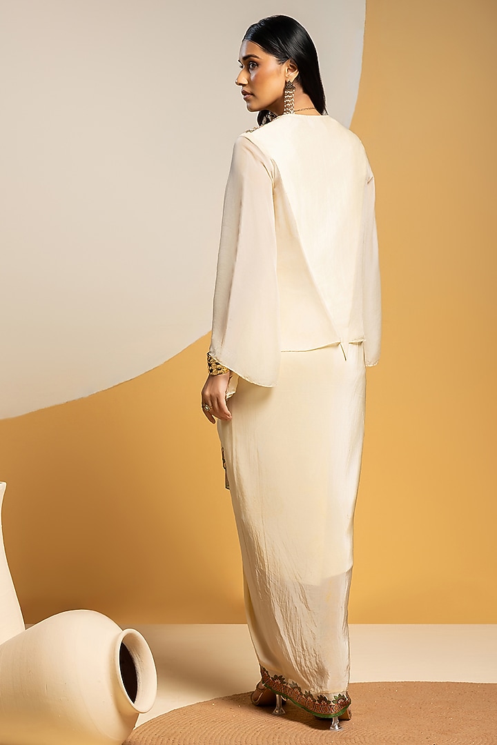 Off-White Crepe Printed Draped Skirt Set by Soup by Sougat Paul at Pernia's Pop Up Shop