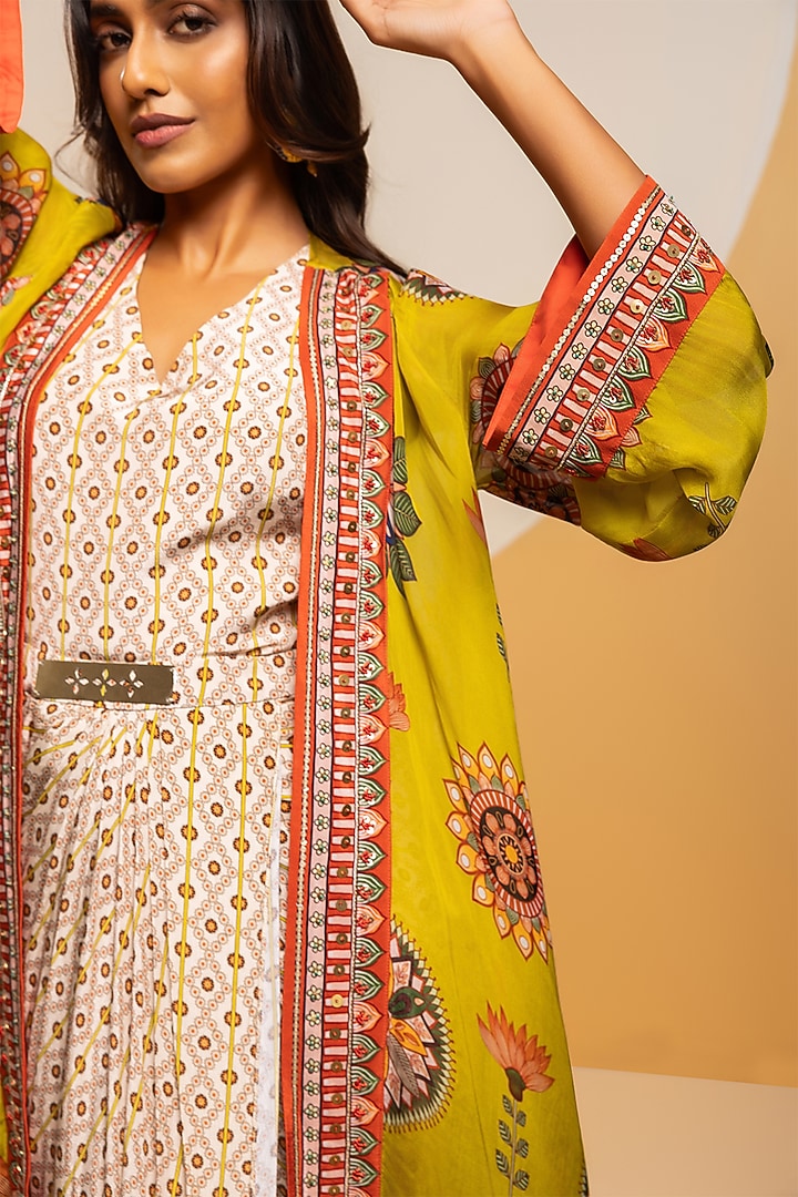 Multi-Colored Satin Printed Jacket Vacation Dress by Soup by Sougat Paul at Pernia's Pop Up Shop