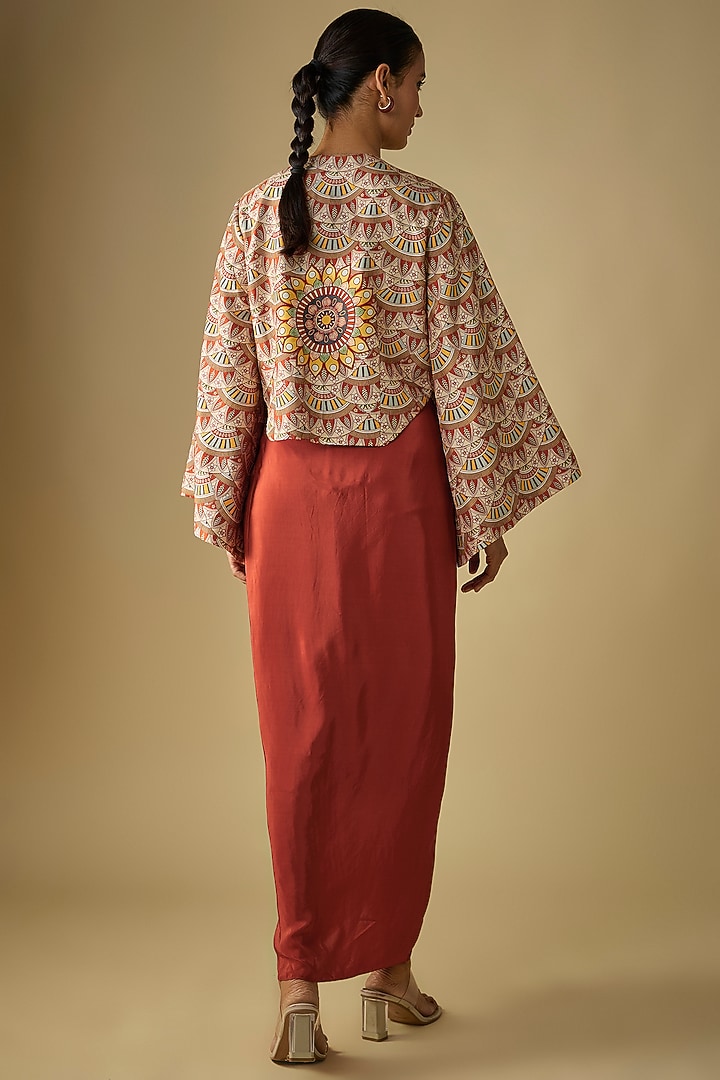 Red Crepe Draped Skirt Set by Soup by Sougat Paul at Pernia's Pop Up Shop