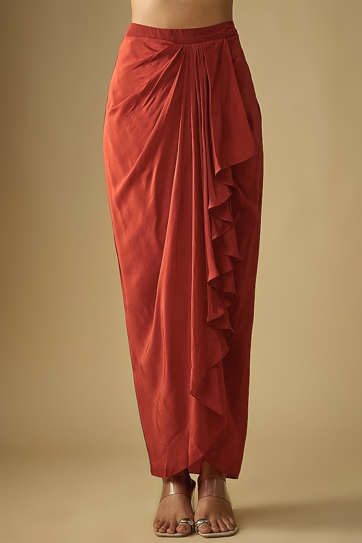Red Crepe Draped Skirt Set by Soup by Sougat Paul at Pernia's Pop Up Shop