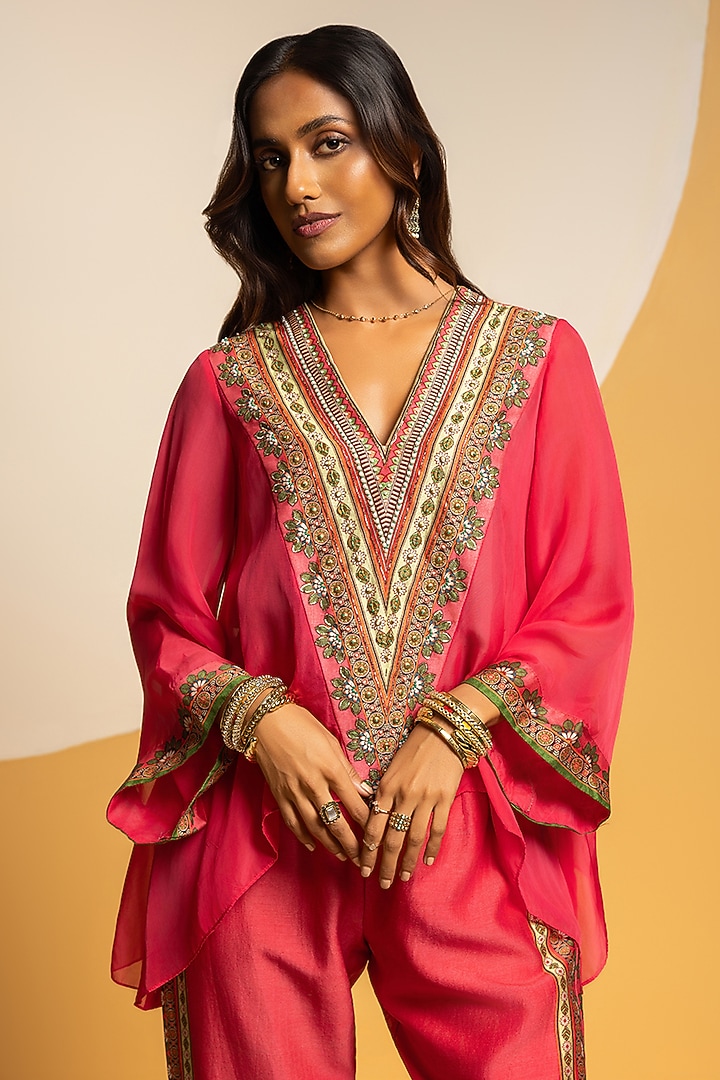 Pink Chanderi Printed Co-Ord Set by Soup by Sougat Paul at Pernia's Pop Up Shop