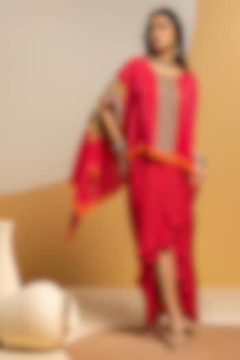 Pink Crepe Printed Draped Skirt Set by Soup by Sougat Paul at Pernia's Pop Up Shop