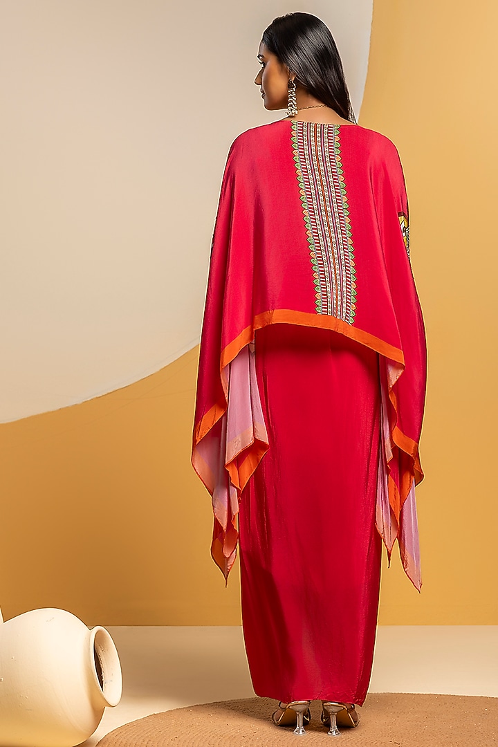 Pink Crepe Printed Draped Skirt Set by Soup by Sougat Paul at Pernia's Pop Up Shop