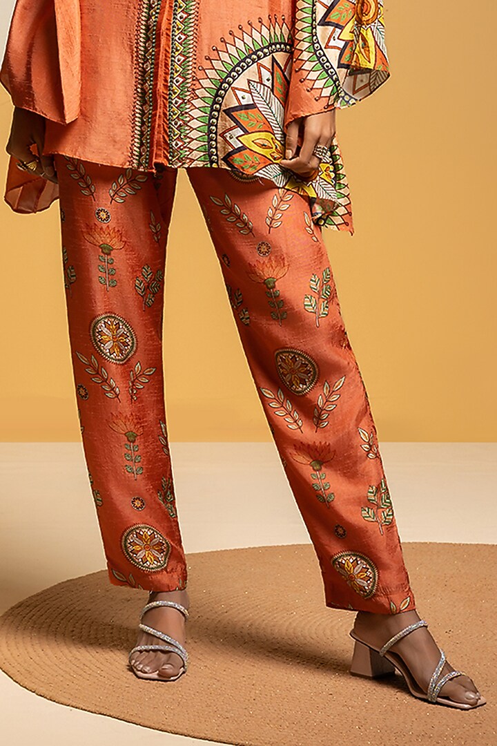 Rust Silk Printed Co-Ord Set by Soup by Sougat Paul at Pernia's Pop Up Shop